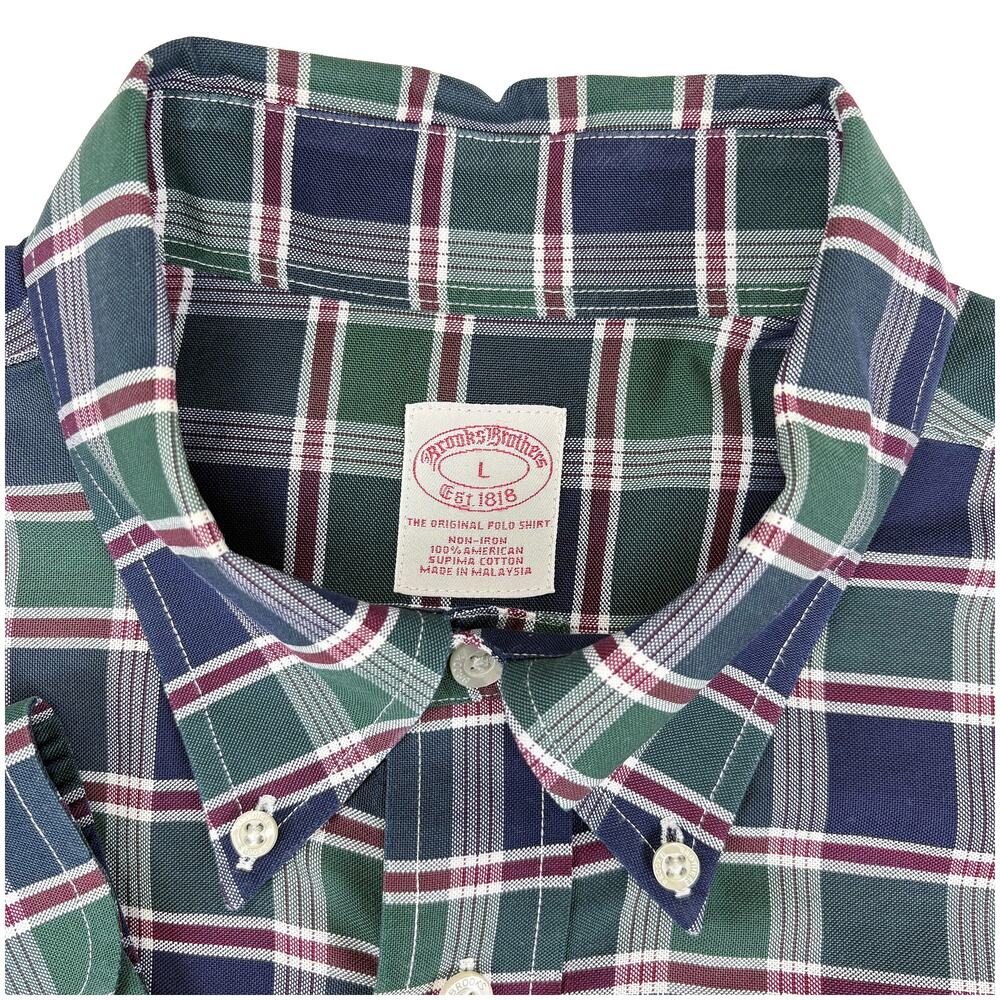 Brooks Brothers Cotton Polo Button Down Mens L Plaid Non-Iron Traditional Fit - Picture 4 of 9